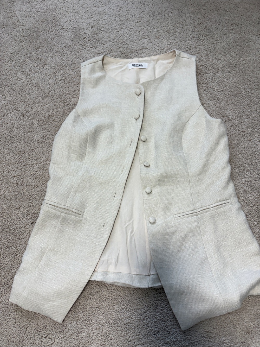 Showpo Cream Textured Sleeveless Button Vest